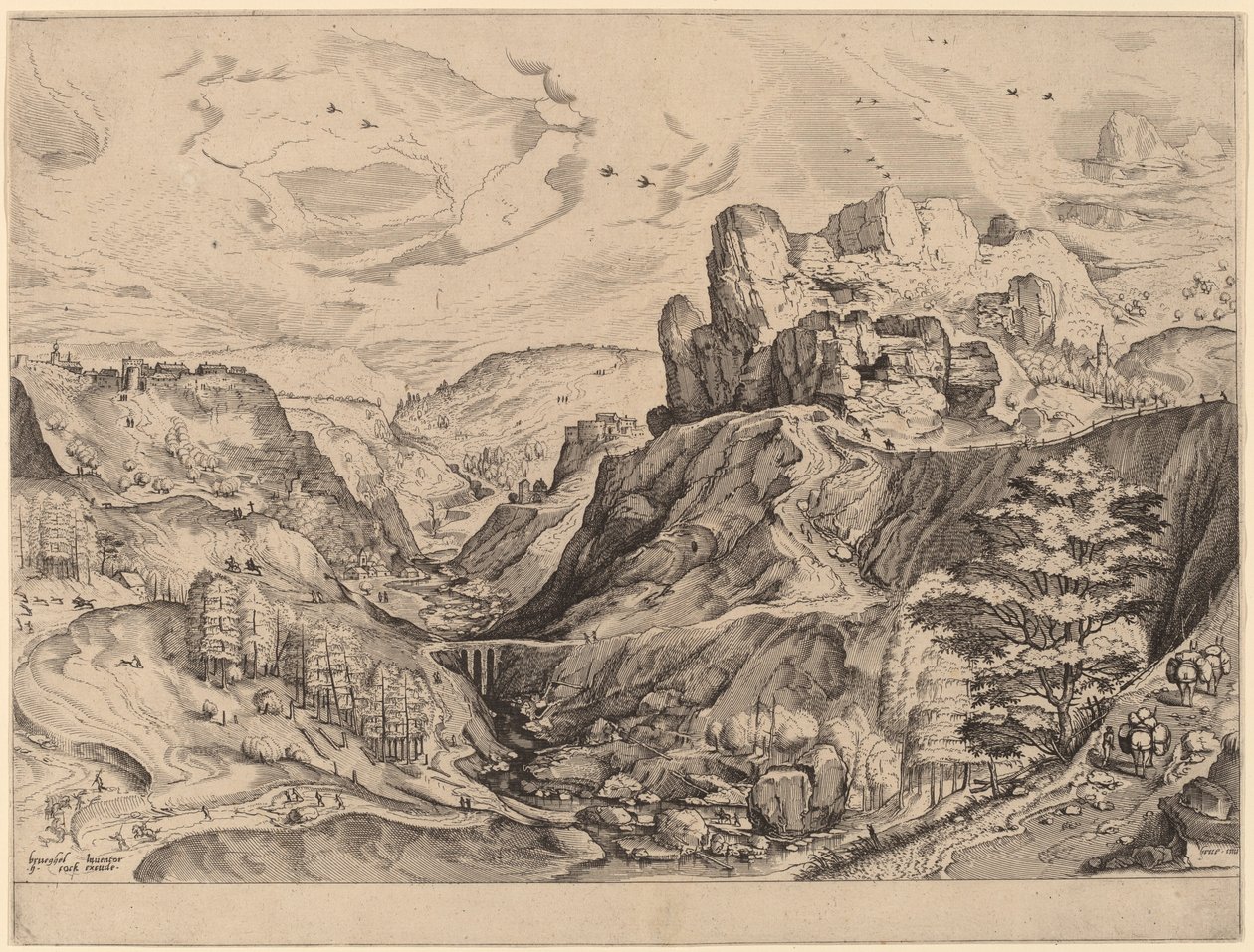 Alpint landskap av Johannes and Lucas van Doetechum after Pieter Bruegel the Elder