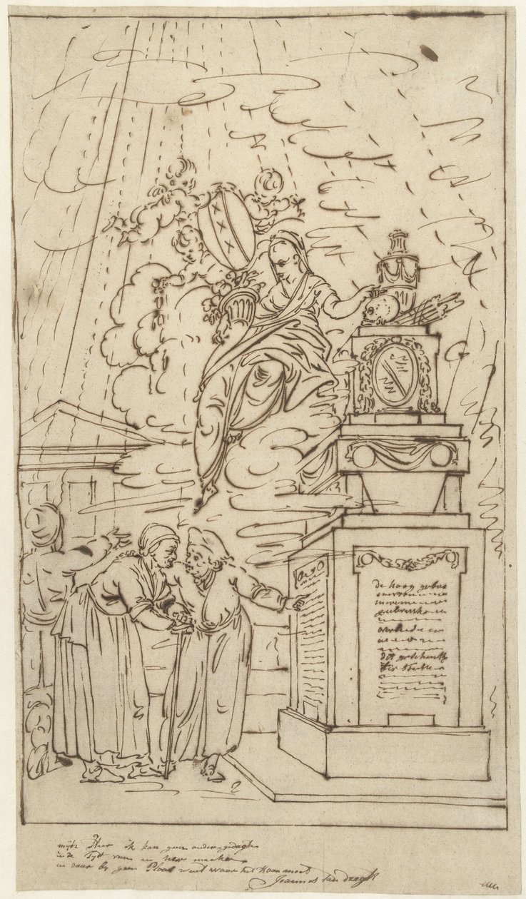 Figurer ved et begravelsesmonument av Johannes van Dregt
