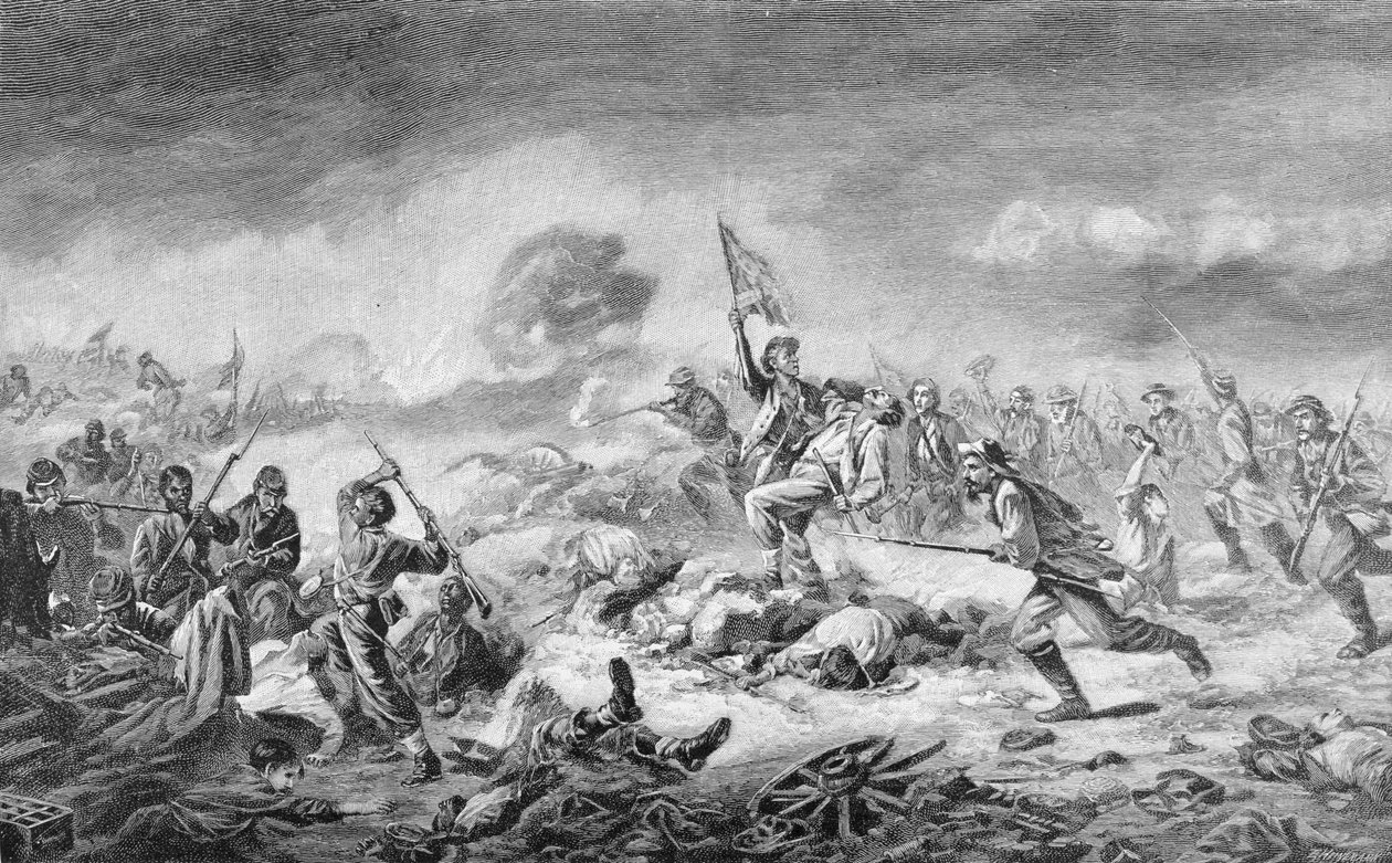 The Battle of the Crater, gravert av Ernst Heinemann (1848-1912), illustrasjon fra 