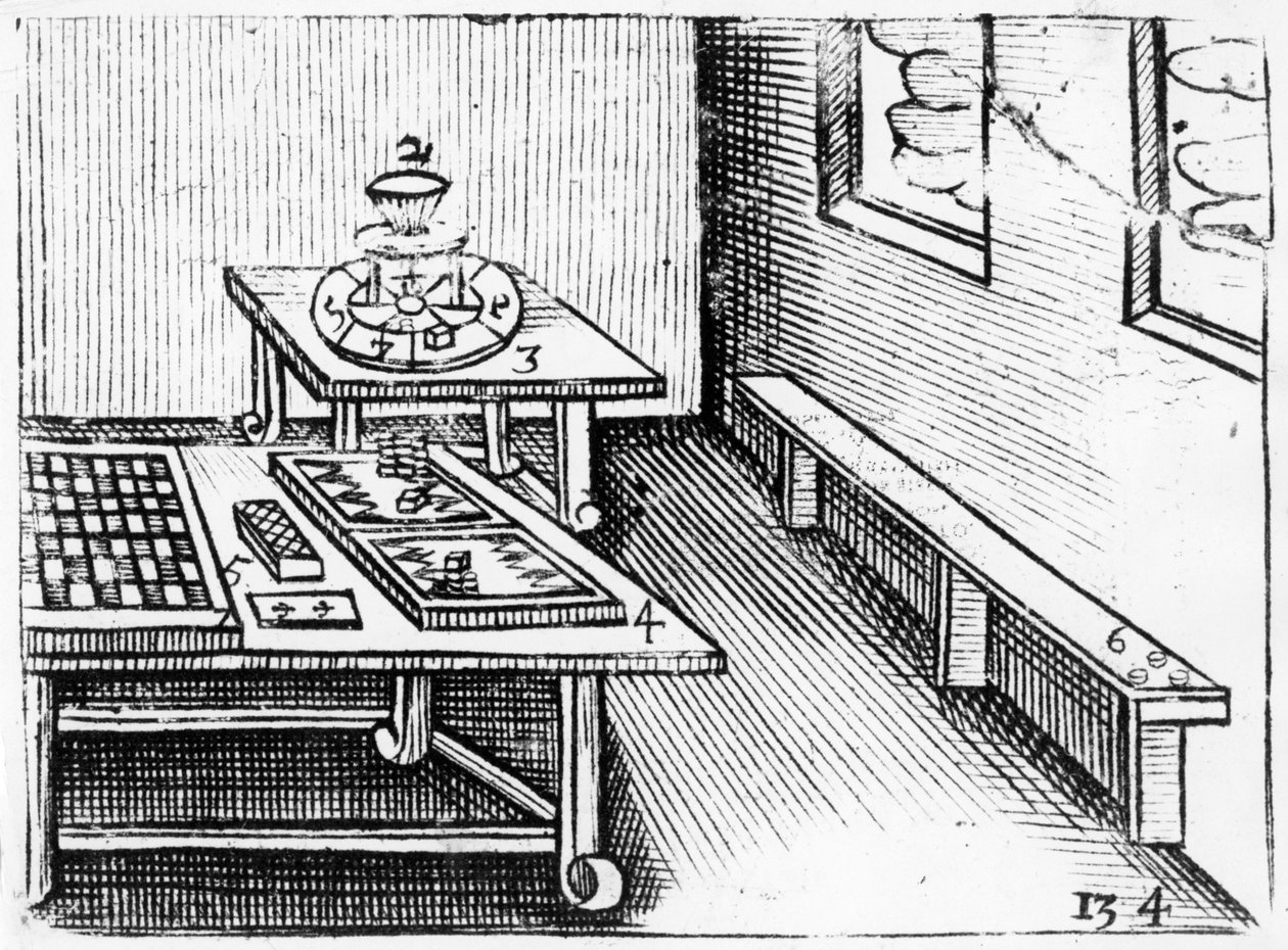 Brettspill fra Orbis Sensual Pictus, 1658 av John Amos Comenius