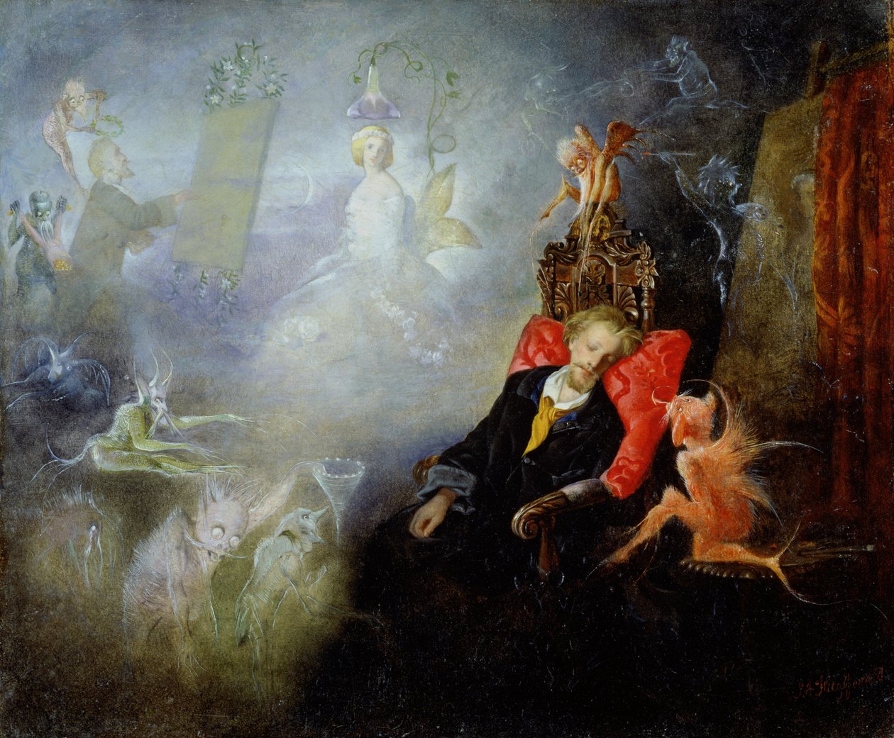 The Artist's Dream, 1857 (olje på kvernbrett) av John Anster Fitzgerald
