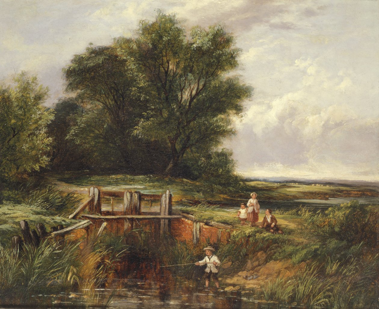 Barn ved en låseport, 1800-tallet av John Anthony Puller