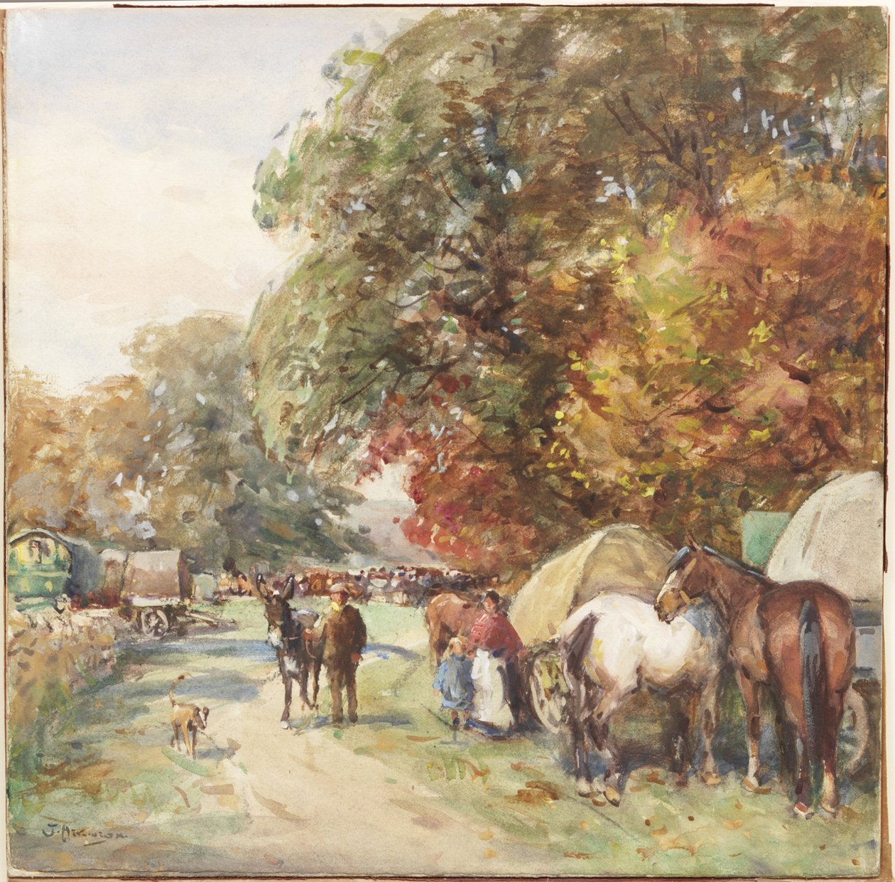 Brough Fair (akvarell, kroppsfarge og blyant om bord) av John Atkinson