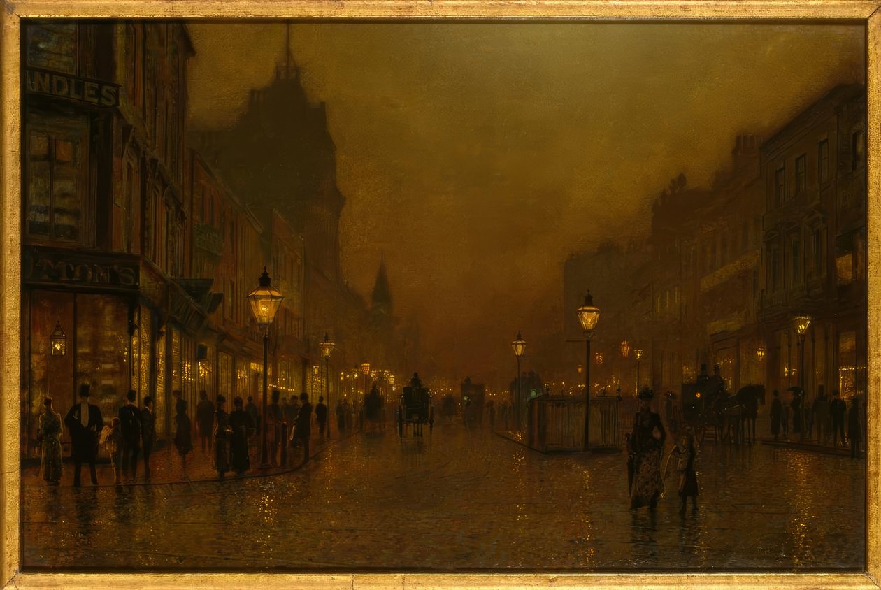 J.A.Grimshaw, Street by Night / maleri av John Atkinson Grimshaw