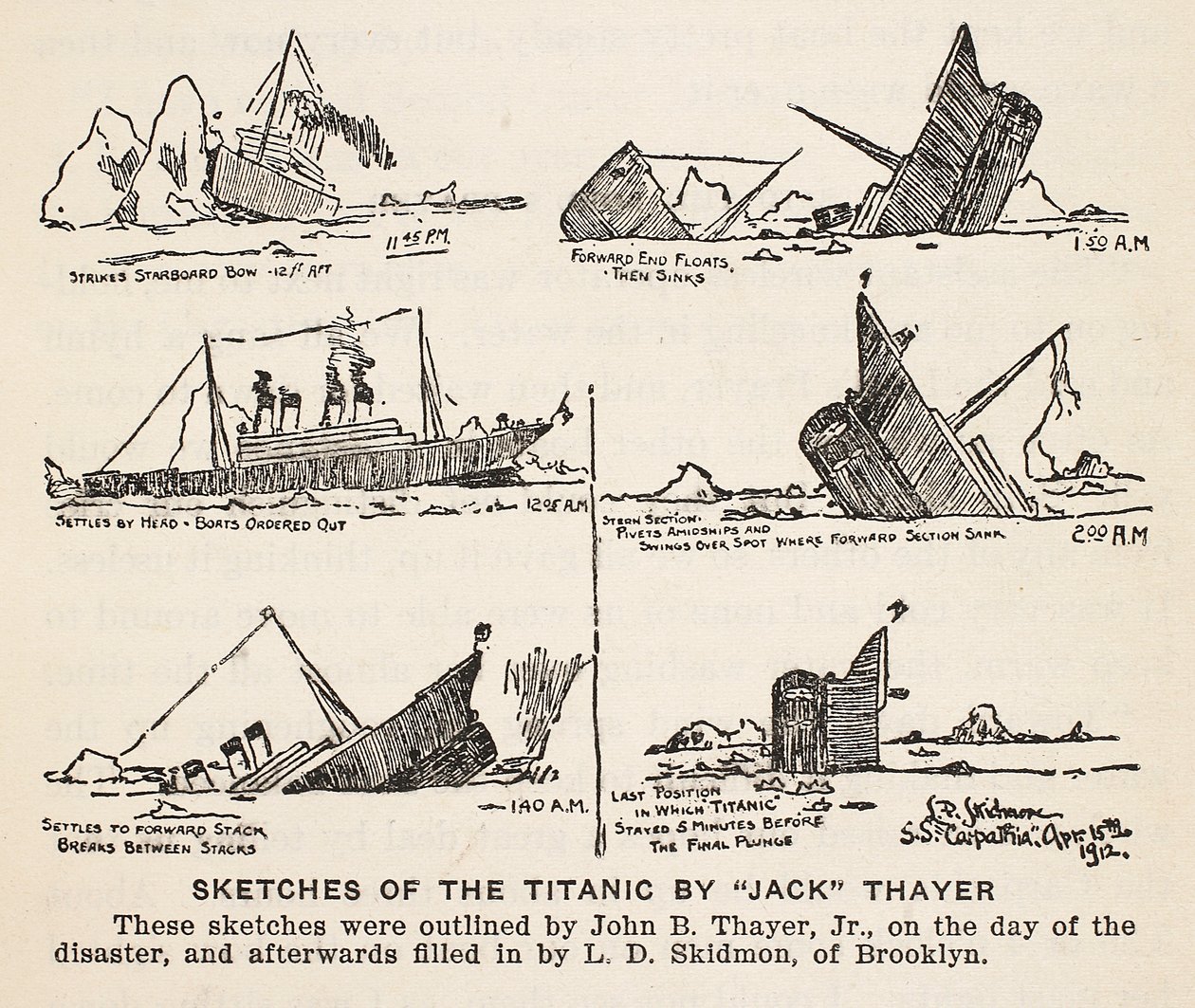Skisser av Titanic som synker (sepia-bilde) av John B. 