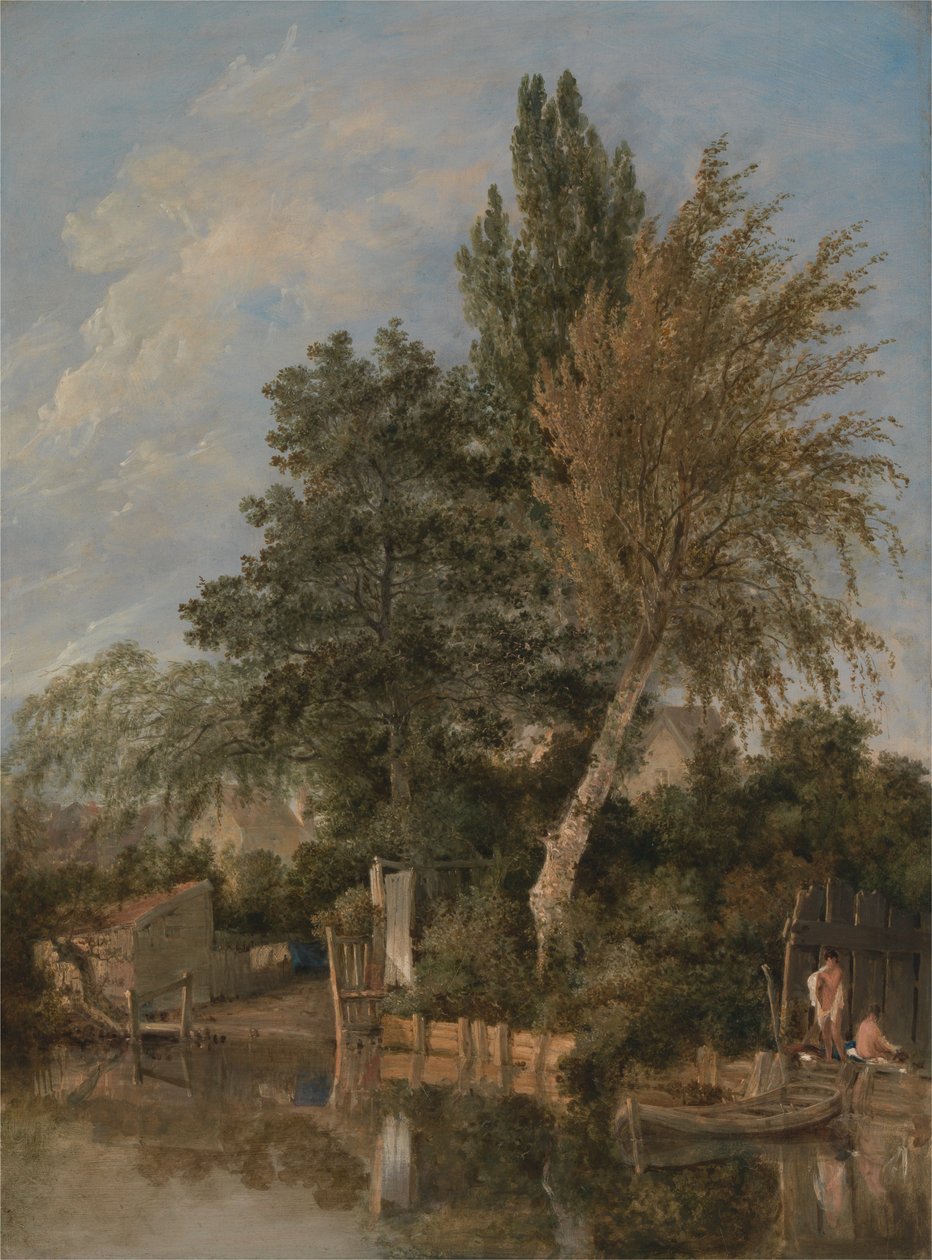 Gutter som bader ved elven Wensum, Norwich av John Crome