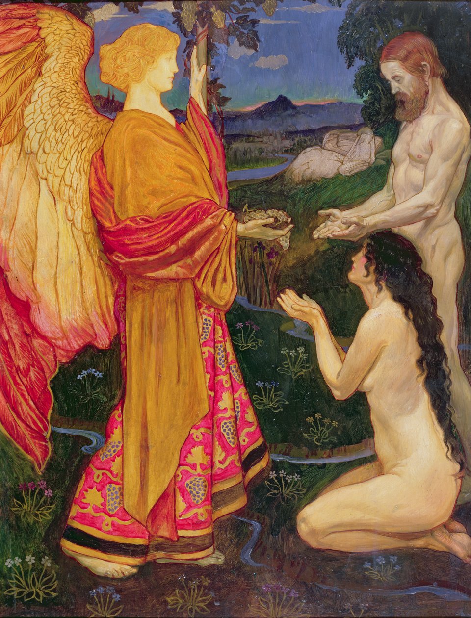 Engelen som ofrer fruktene av Edens hage til Adam og Eva av John Byam Liston Shaw