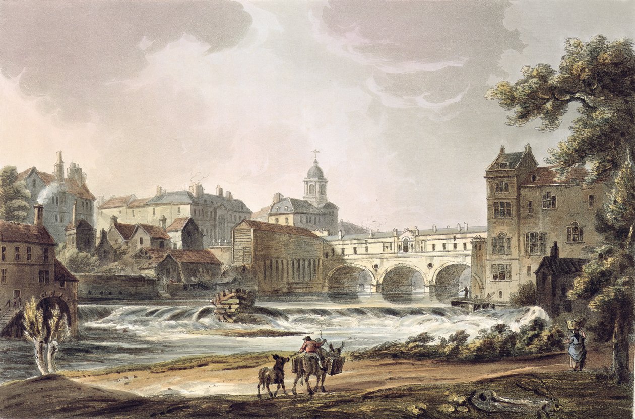 New Bridge, fra 'Bath Illustrated by a Series of Views', gravert av John Hill (1770-1850) pub. av William Miller, 1804 (akvatint) av John Claude Nattes