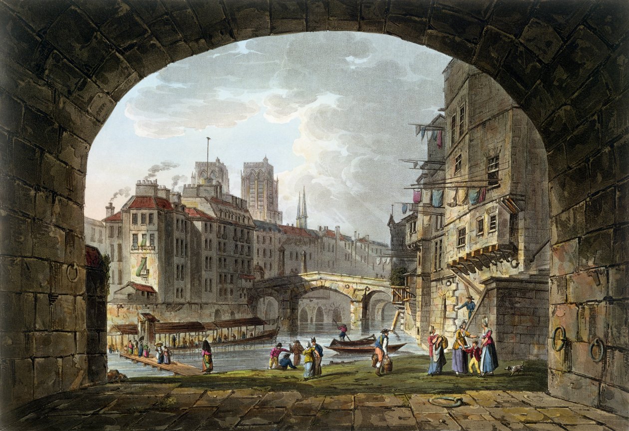 Utsikt over Pont du Chatelet og Notre-Dame-katedralen, 1810 av John Claude Nattes