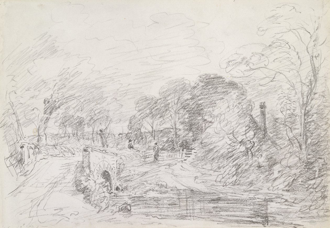 En bro nær Salisbury Court, ca. 1829 (grafitt på papir) av John Constable