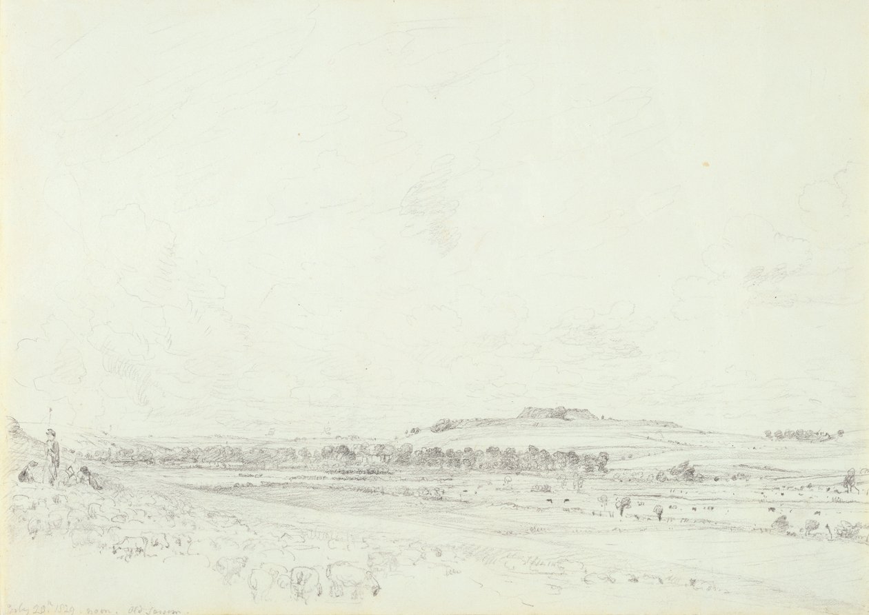 Gamle Sarum ved middagstid, 1829 (grafitt på vevd papir) av John Constable