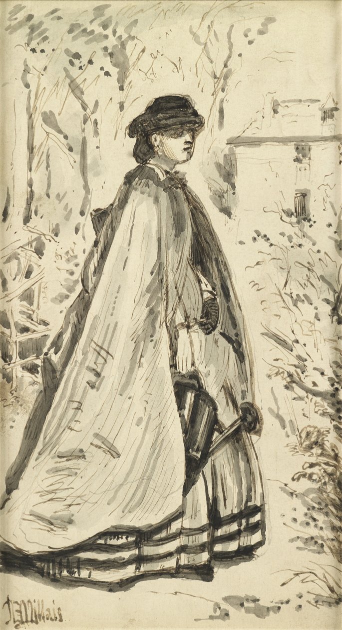 Blomstrer vakrere enn rosen (penn og blekk og vask på papir) av John Everett Millais