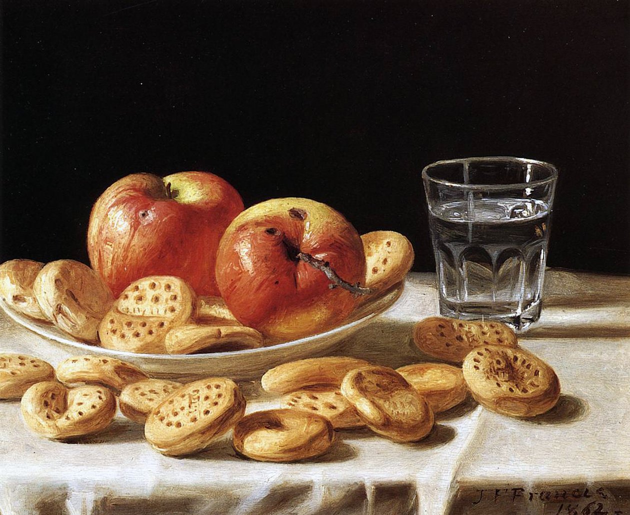 Stilleben med epler og kjeks, 1862 av John F. Francis