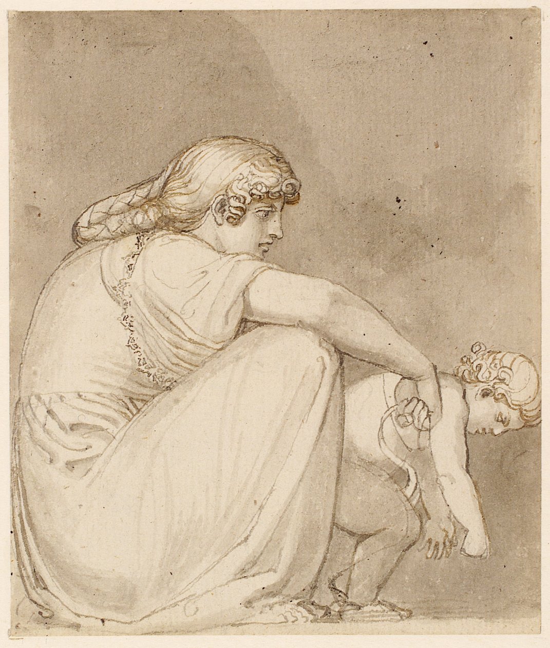 En mor og et barn (penn, blekk og vask på papir) av John Flaxman