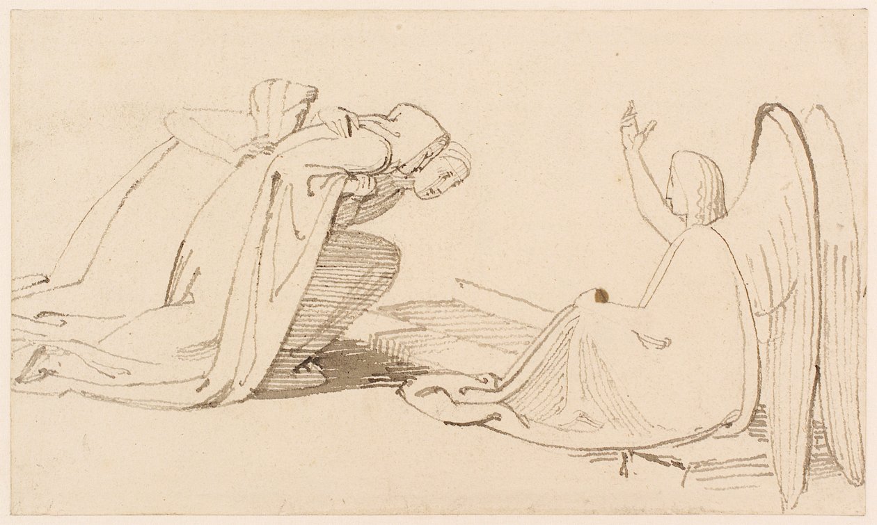 Three Marys at the Sepulcher (blyant, penn, blekk og vask) (se også 273963) av John Flaxman
