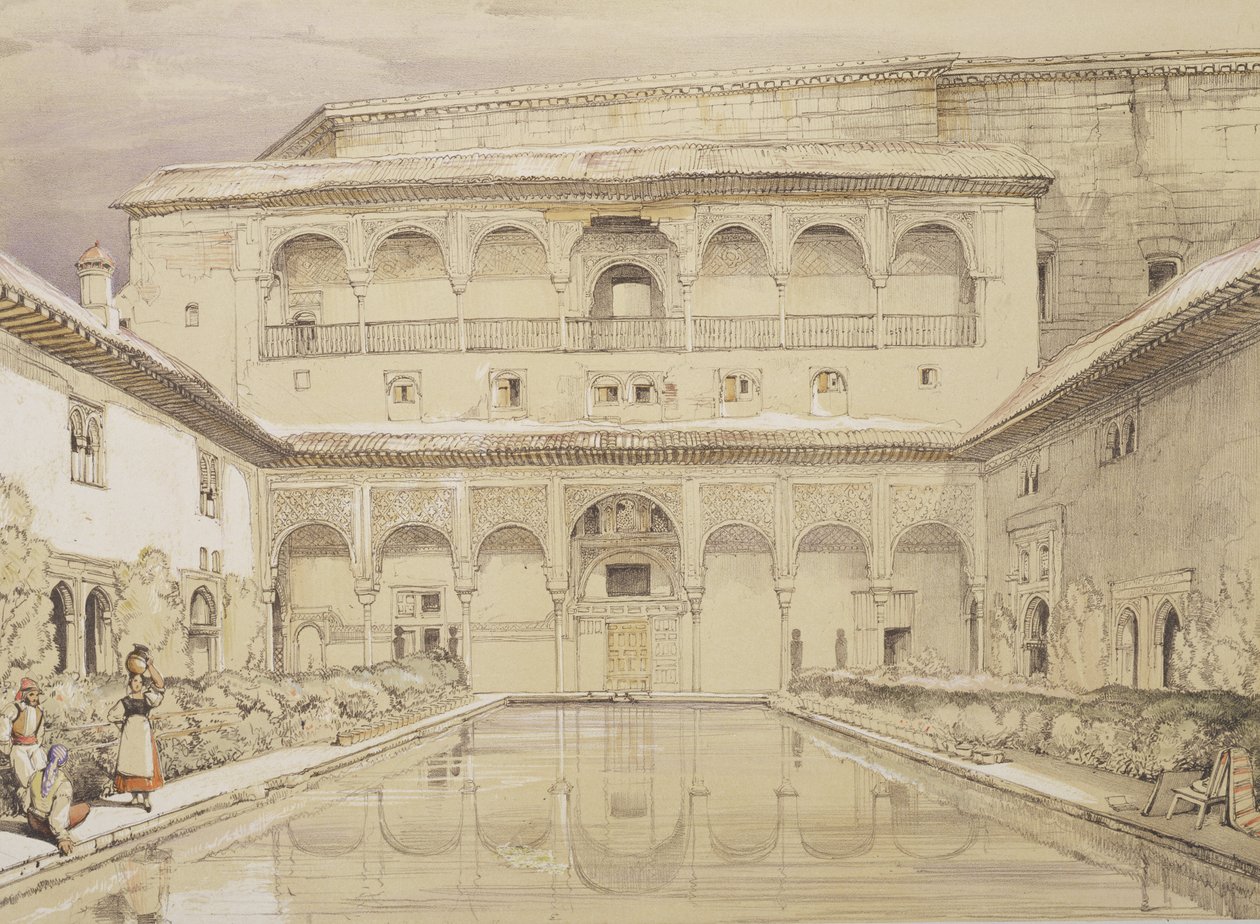 Court of the Myrtles (Patio de los Arrayanes) og palasset til Charles V, fra 