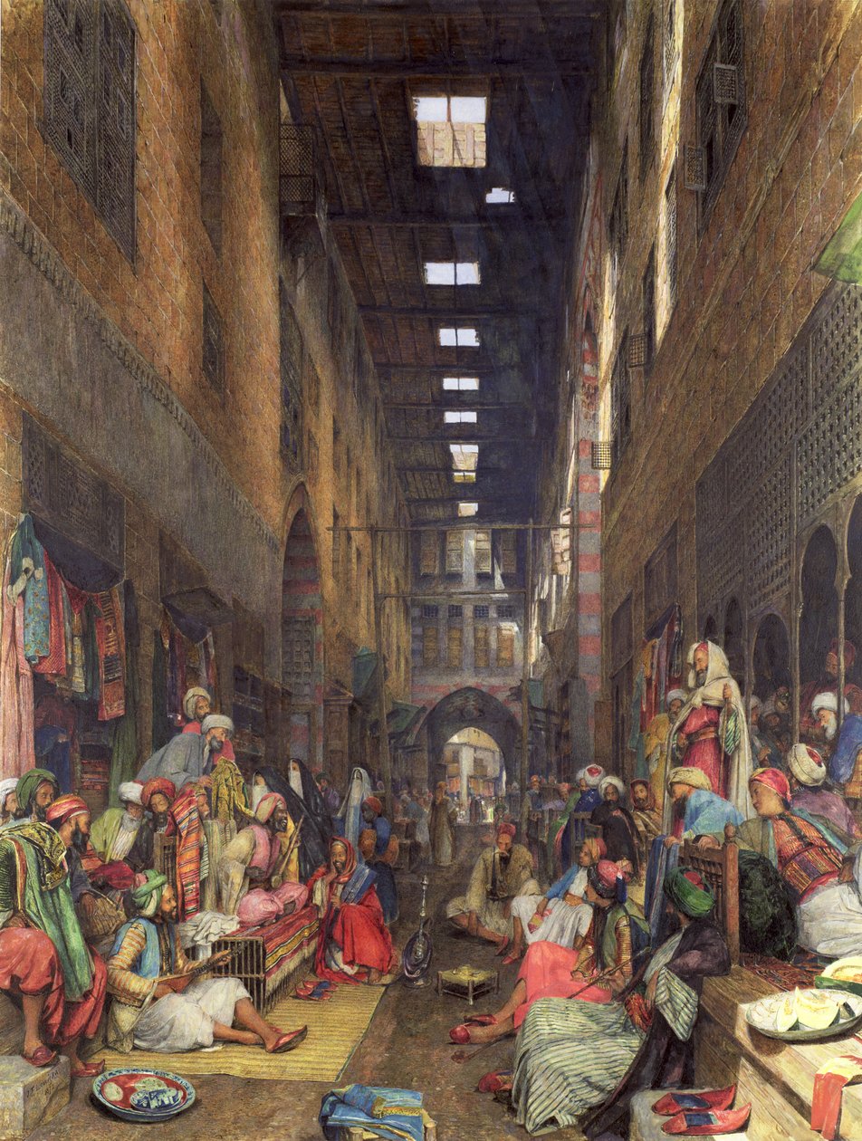 The Bazaar, Kairo, 1872 (wc og kroppsfarge på papir) av John Frederick Lewis