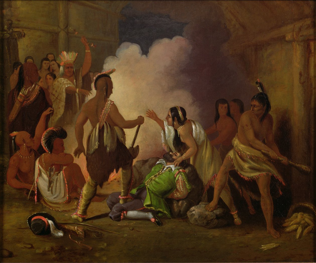 Pocahontas reddet livet til kaptein John Smith, ca. 1836-40 av John Gadsby Chapman