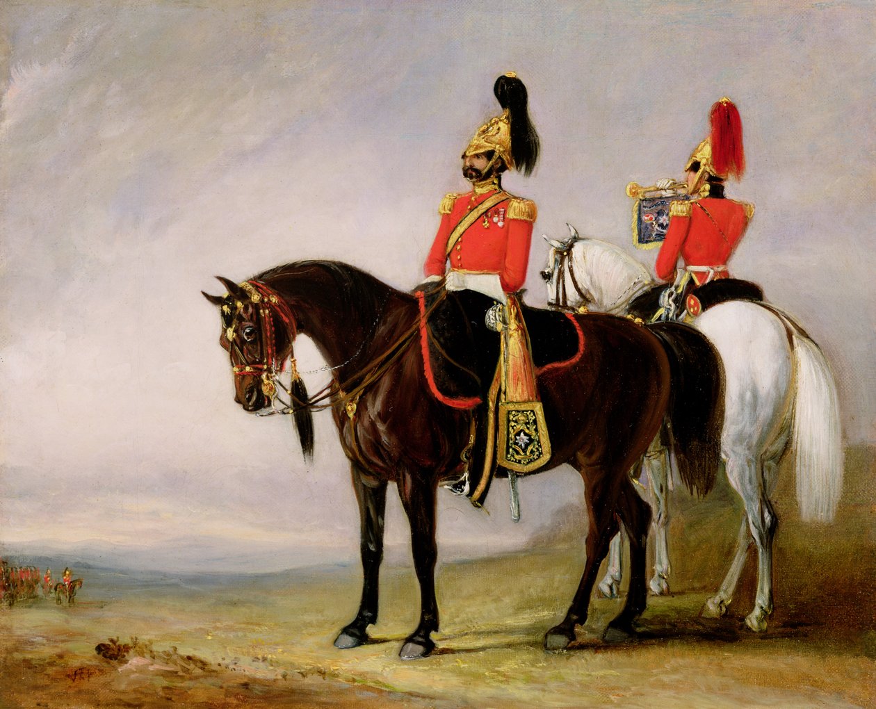 Oberst James Charles Chatterton (1792-1874) den 4. Royal Irish Dragoon Guards, på sin lader akkompagnert av sin trompetist, ca. 1849 av John E. Ferneley