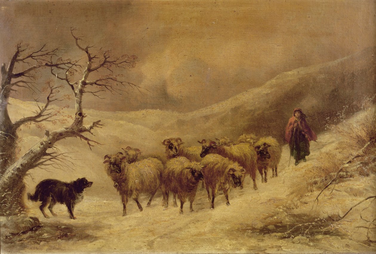 Shepherdess in the Snow, 1845-1900  av John Joseph Barker