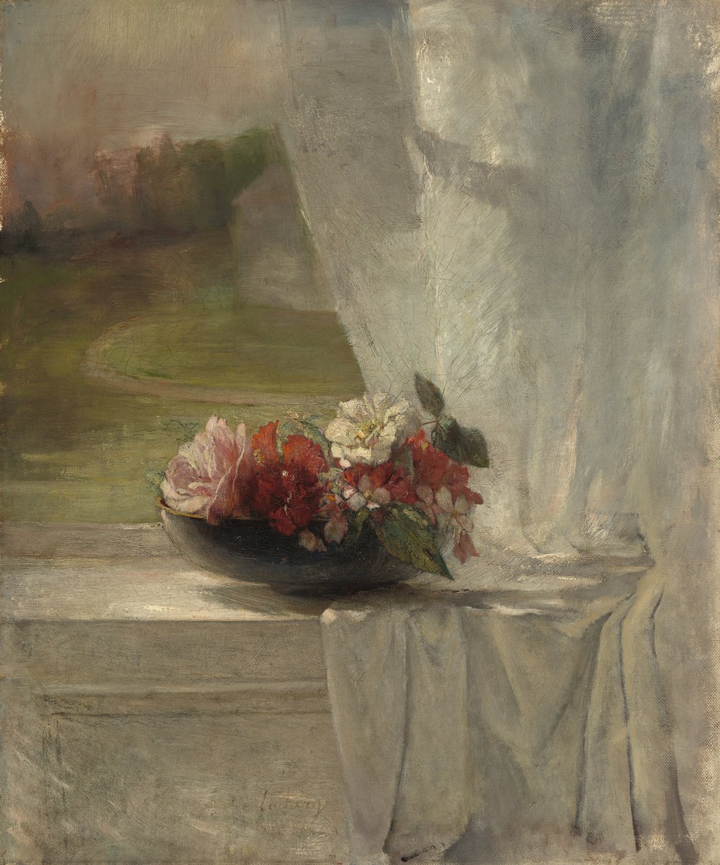 Blomster på en vindushylle, ca. 1861 av John La Farge or Lafarge