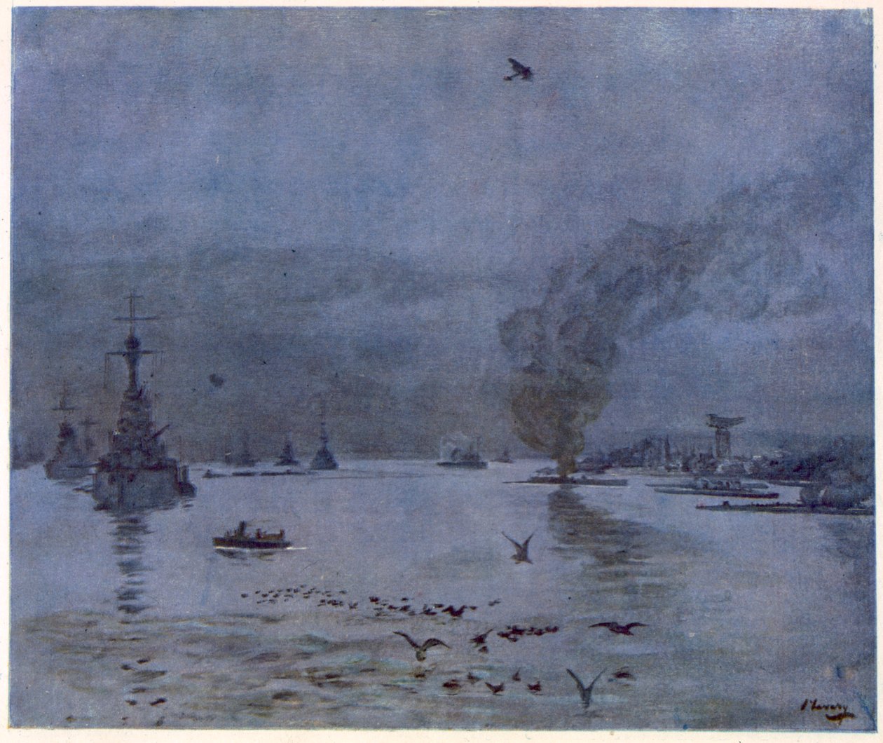 The Fleet, A Misty Day, 1917, fra britiske artister ved fronten, fortsettelse av vestfronten, 1918 av John Lavery