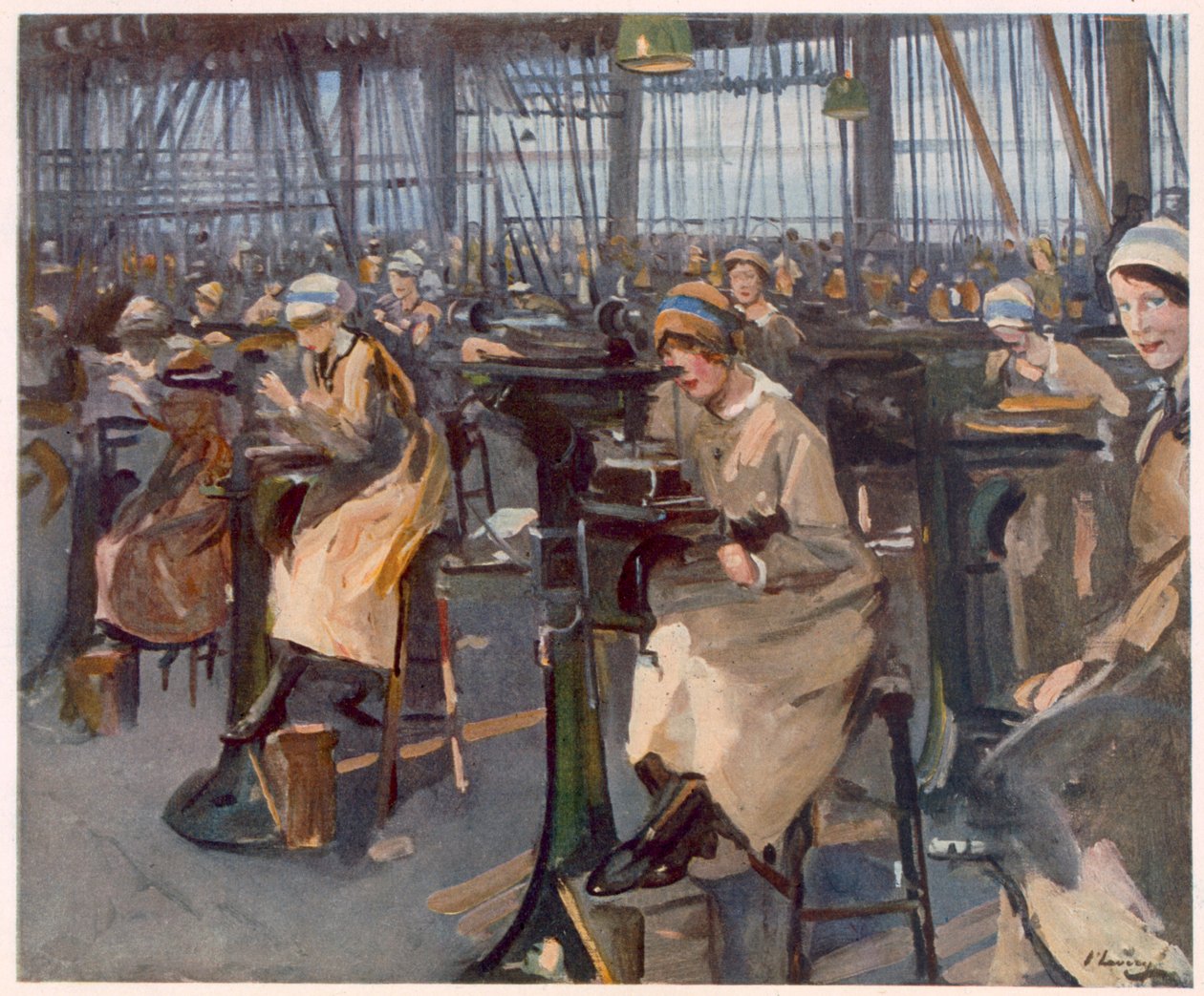Kvinner som jobber i fabrikken, Newcastle, fra britiske artister ved fronten, fortsettelse av vestfronten, 1918 av John Lavery