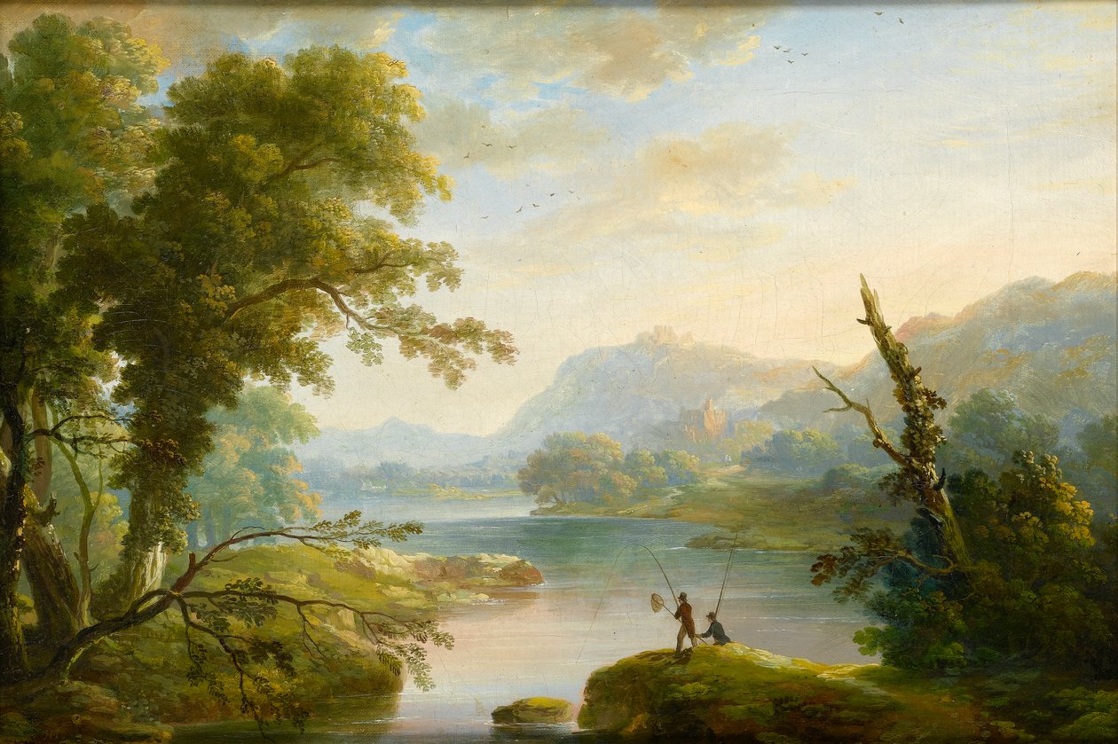 Fiskere i et innsjølandskap av John Martin