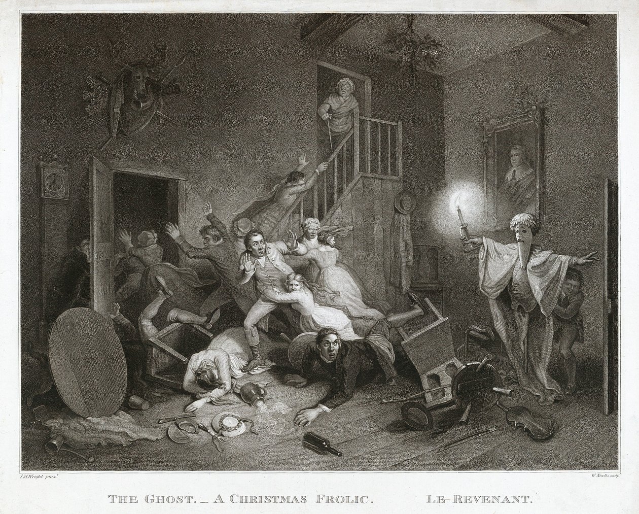 The Ghost - A Christmas Frolic - Le Revenant, trykt 1814 (stippgravering) av John Massey Wright