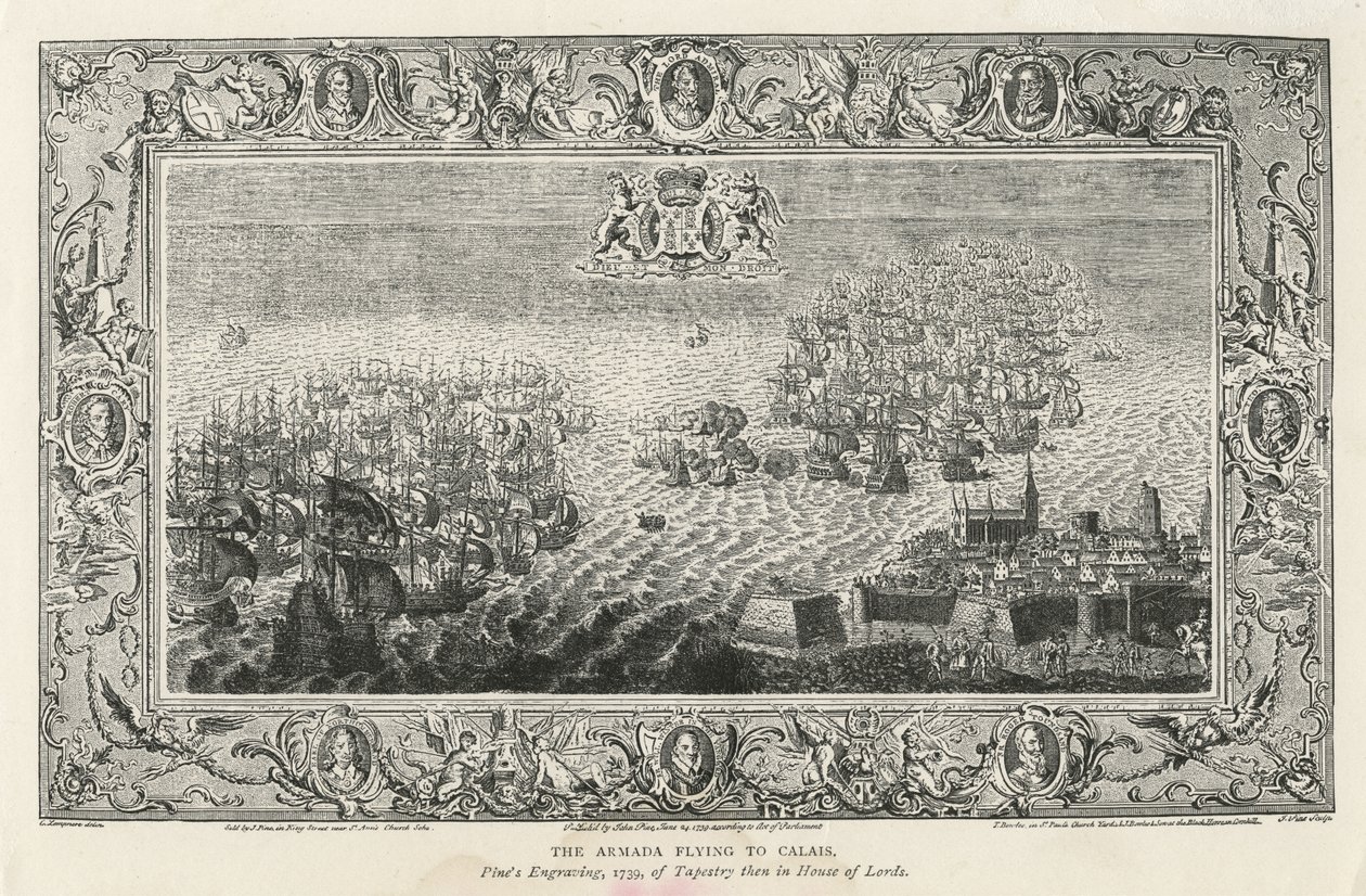 Armadaen som flyr til Calais, 1739 av John Pine