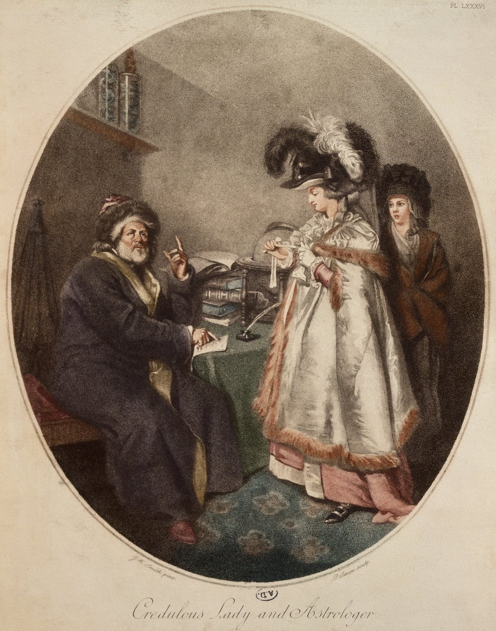 Godtroende dame og astrolog, gravert av Pierre Simon (d.c.1810) av John Raphael Smith