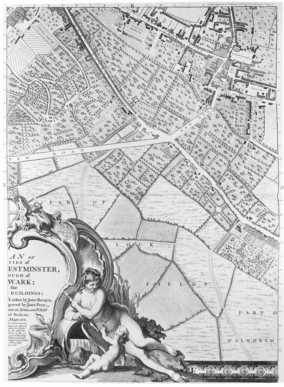 Et kart over Camberwell, London, 1746 av John Rocque