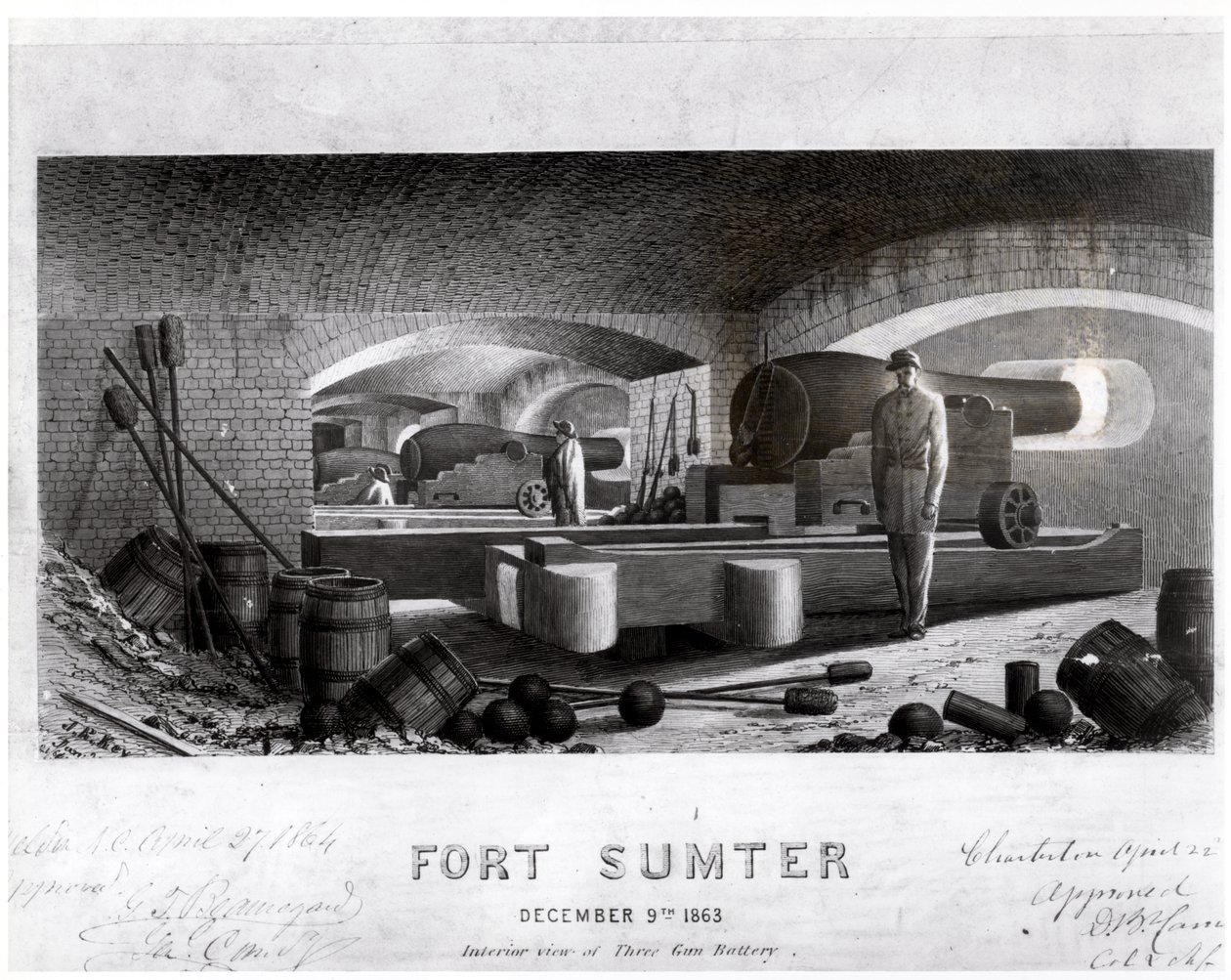 Fort Sumter, innvendig visning av Three Gun Battery, desember 1863 av John Ross Key
