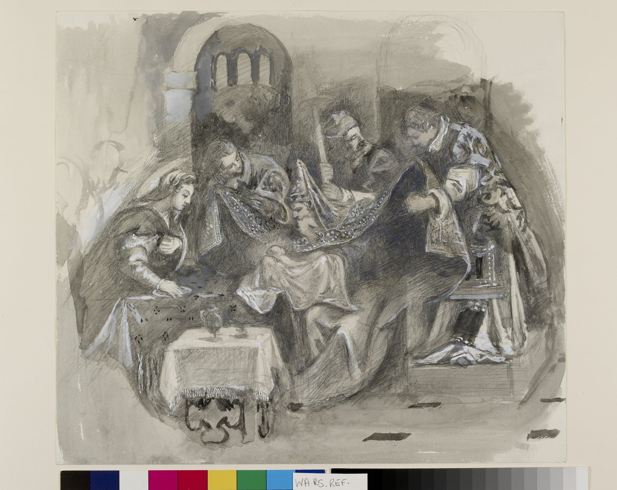 Tegning av Tintorettos omskjæring i Scuola Grande di San Rocco, august 1869 (grafitt, akvarell og kroppsfarge på vevd papir) av John Ruskin