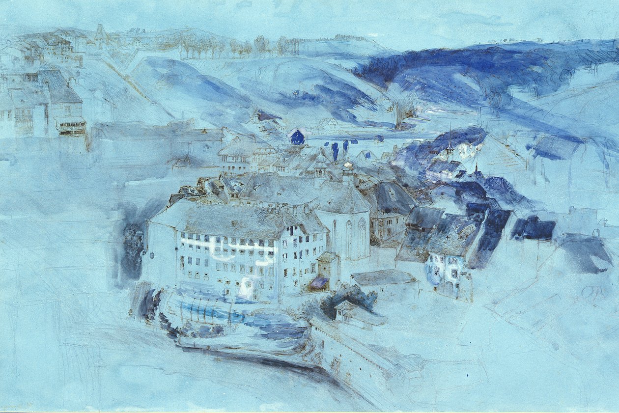 Fribourg (toalett og gouache på blått papir) av John Ruskin