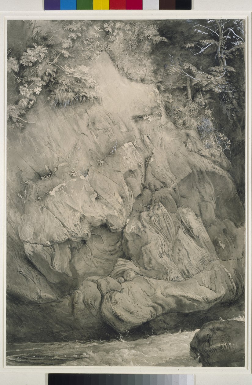 Studie av Gneis Rock, Glenfinlas, 1853-54 (penn, vask og gouache på papir) av John Ruskin