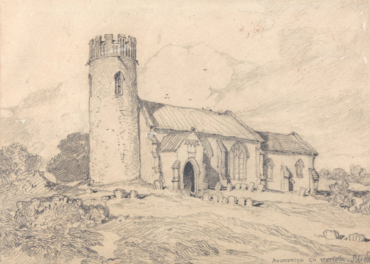 Aylmerton kirke; Norfolk, fra sør-vest av John Sell Cotman