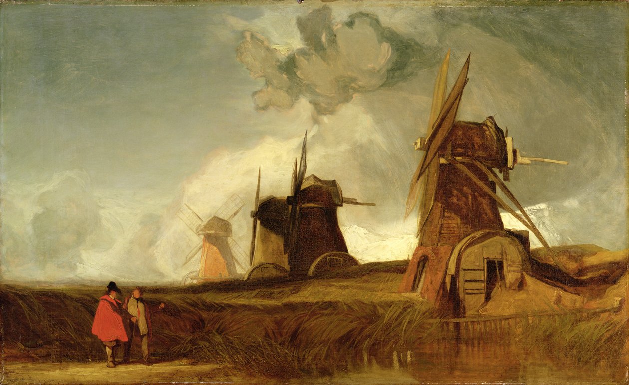 Dreneringsmøller i Fens, Croyland, Lincolnshire, ca. 1830-40 av John Sell Cotman