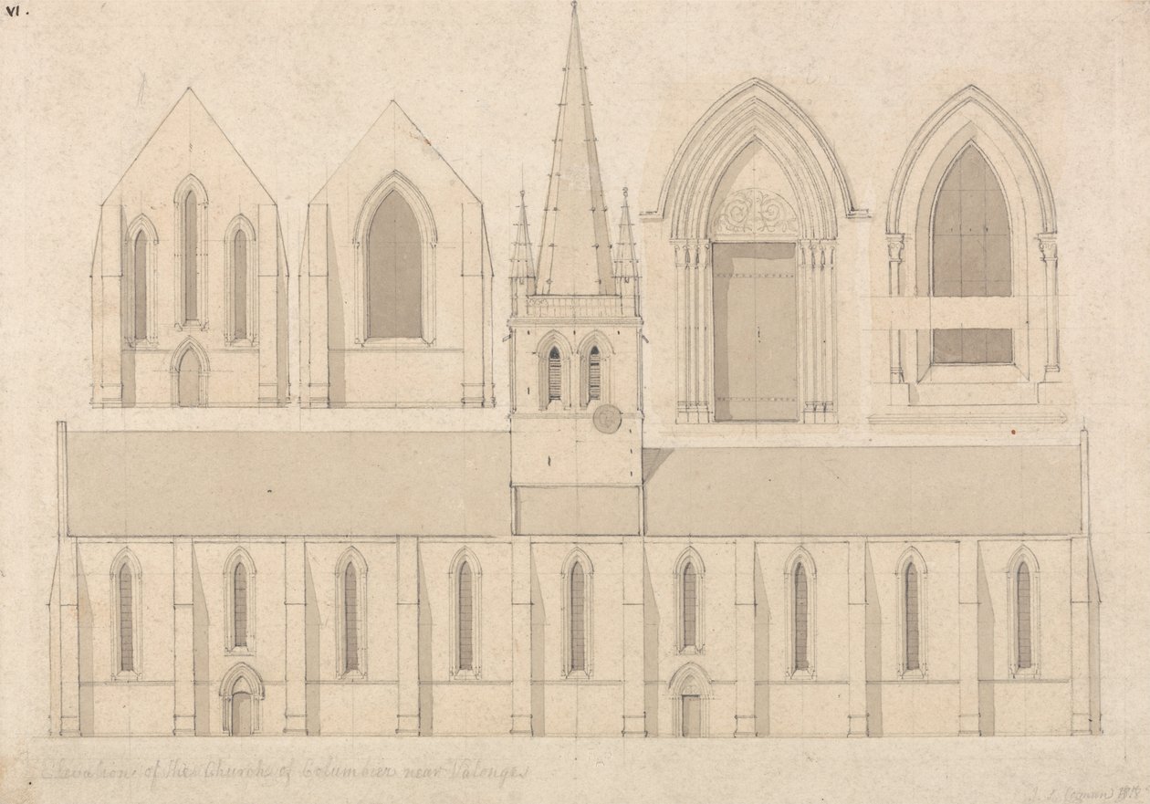 Høyde over Church of Columbiers, nær Valognes, Normandie av John Sell Cotman