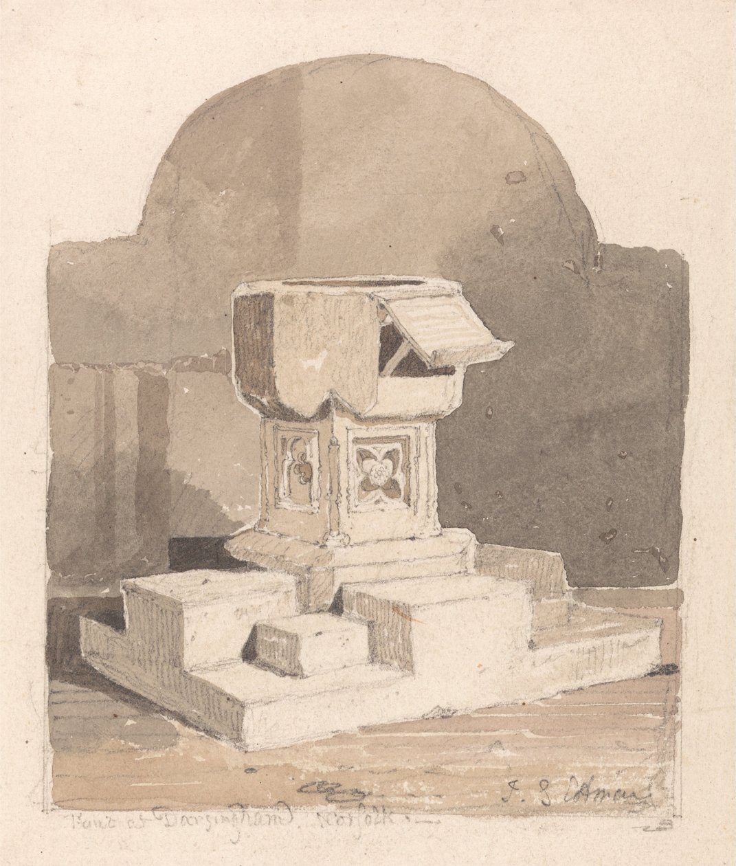Font i Dersingham Church, Norfolk av John Sell Cotman