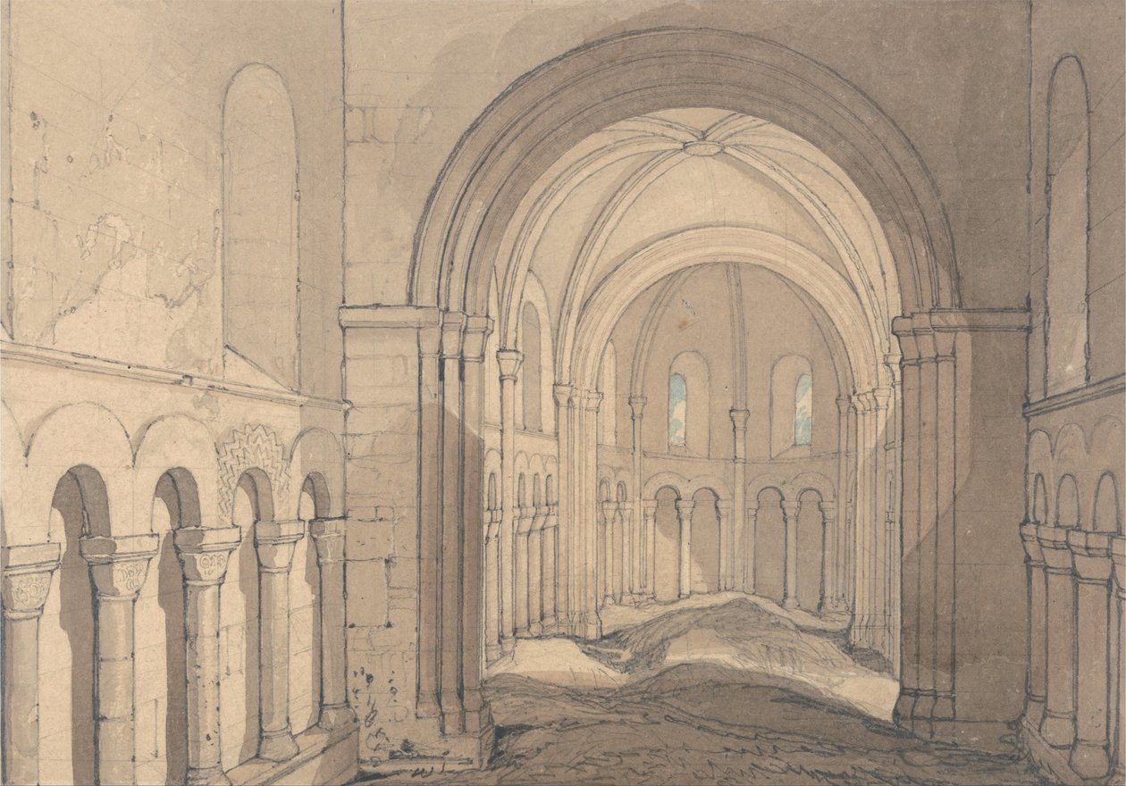 Interiør i kapellet Saint Julien, nær Rouen, Normandie av John Sell Cotman