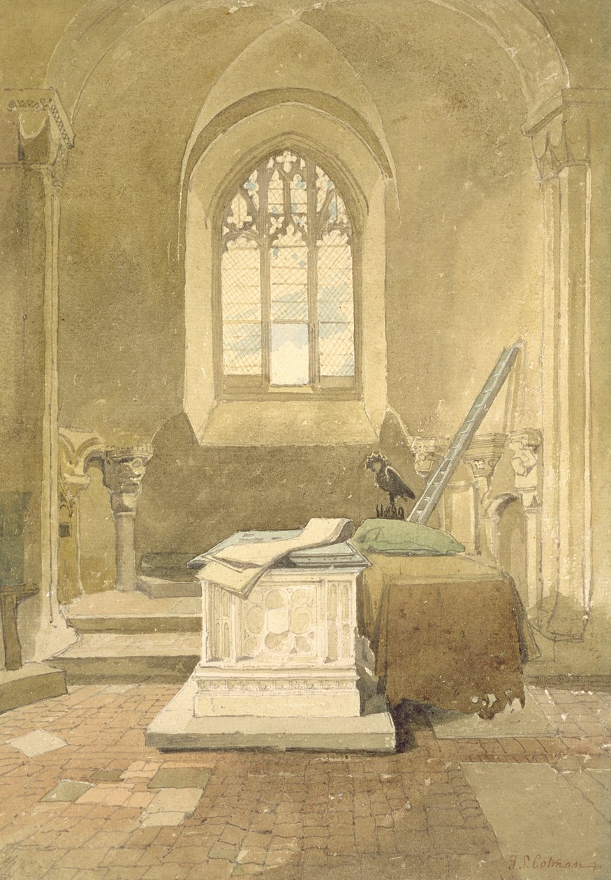 Jesus Chapel, Norwich Cathedral, ca. 1807 (wc og svart bly på papir) av John Sell Cotman