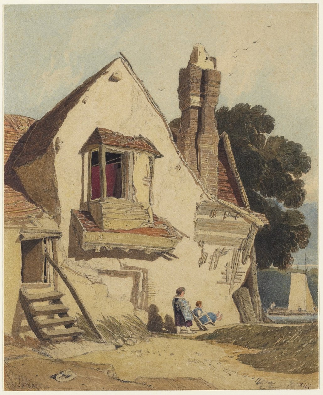 Rustikk hytte, ca. 1810 (wc over grafitt på vevd papir) av John Sell Cotman