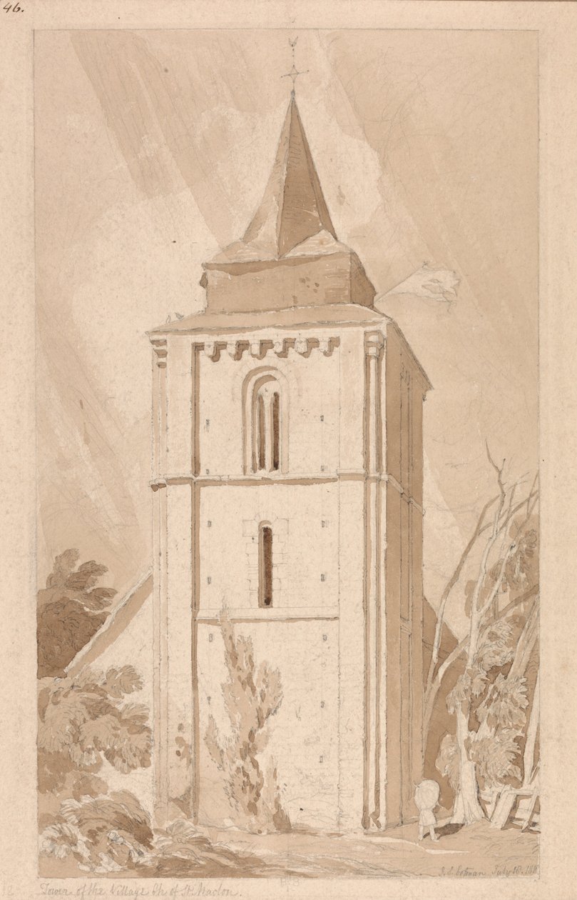 Tower of the Village Church of Saint Maclou, Normandie av John Sell Cotman