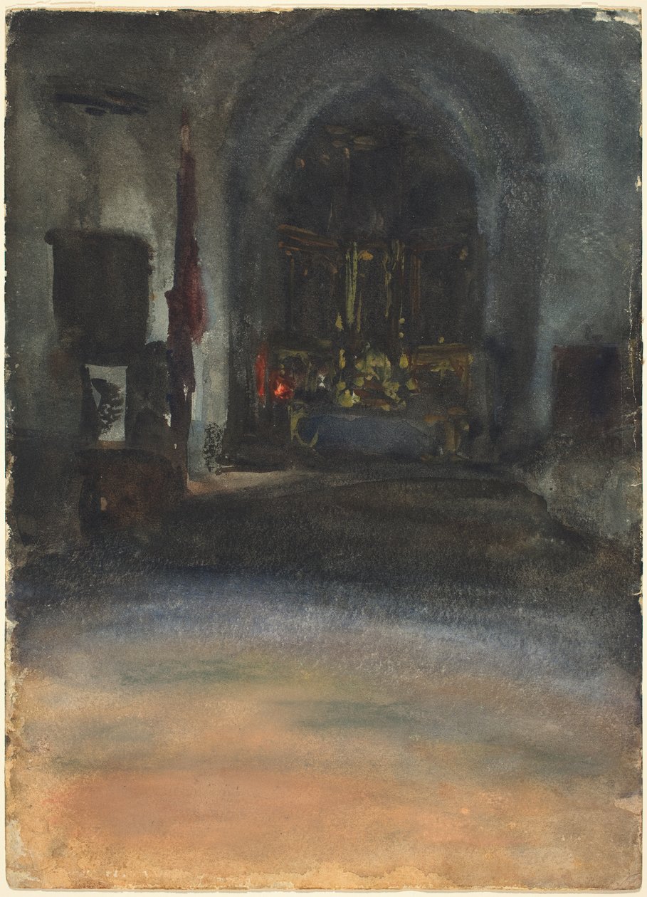 Spansk kirkeinteriør, ca. 1880 (akvarell på vevd papir) av John Singer Sargent