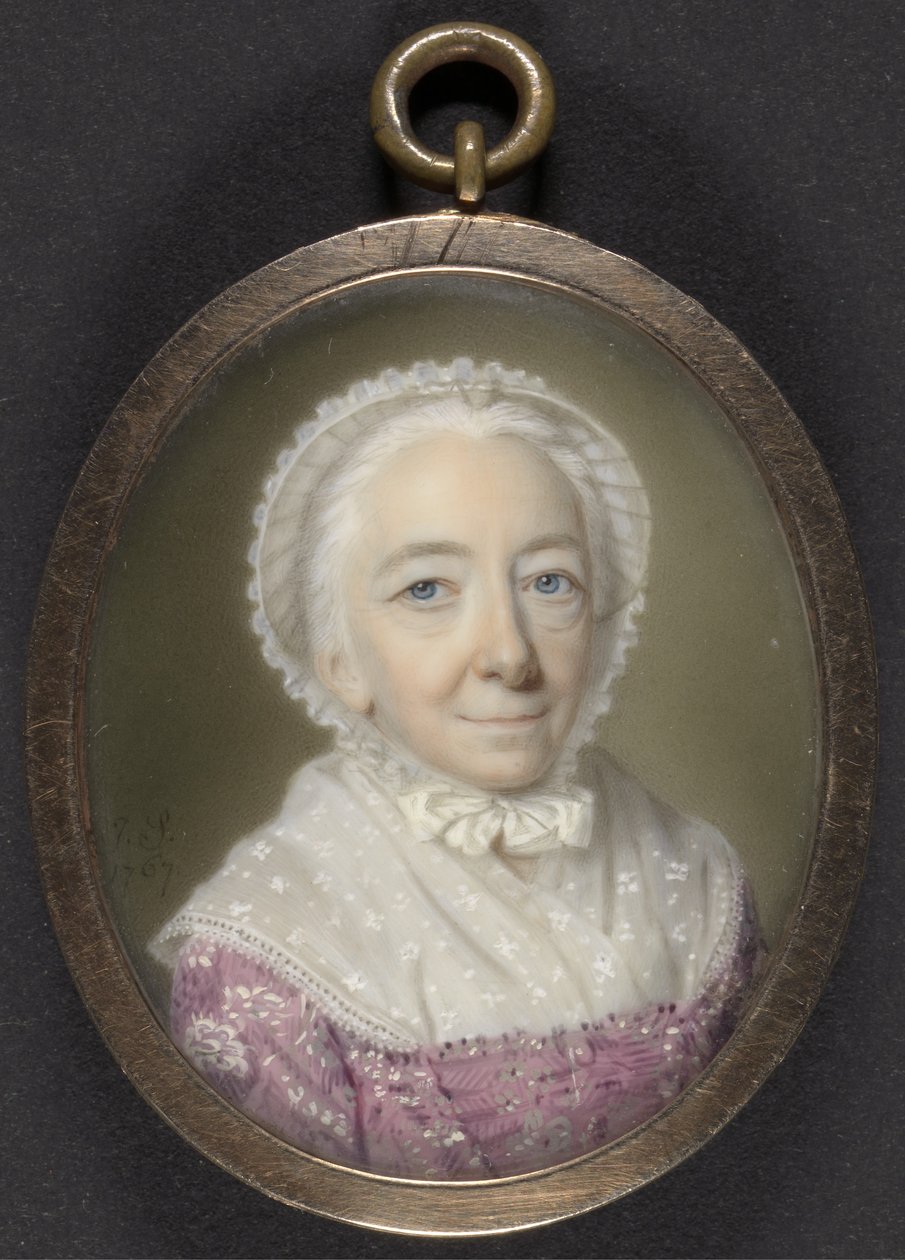 Portrett av en eldre dame, 1767 (kroppsfarge og wc på elfenben) av John Smart