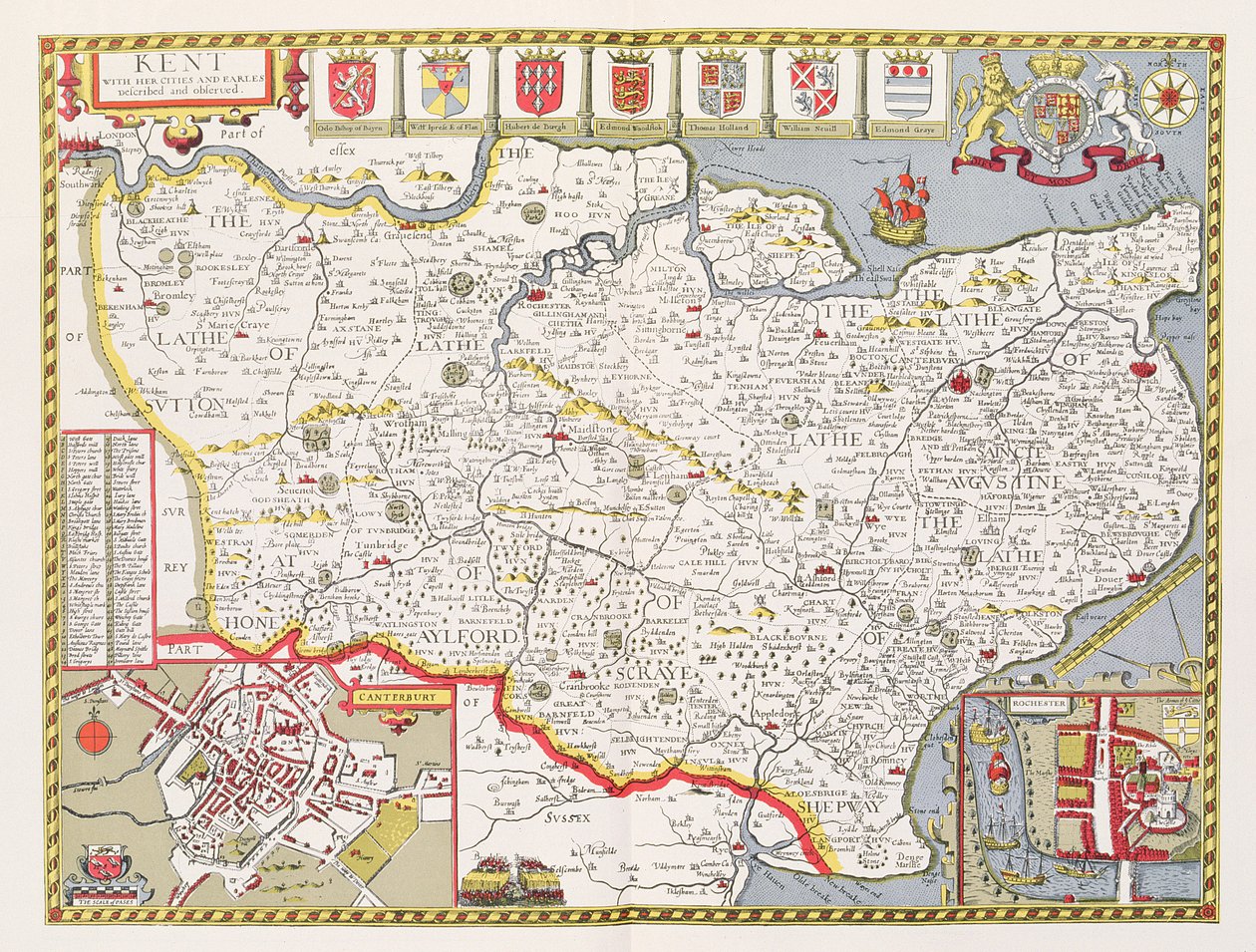 Kent, gravert av Jodocus Hondius (1563-1612) fra John Speed