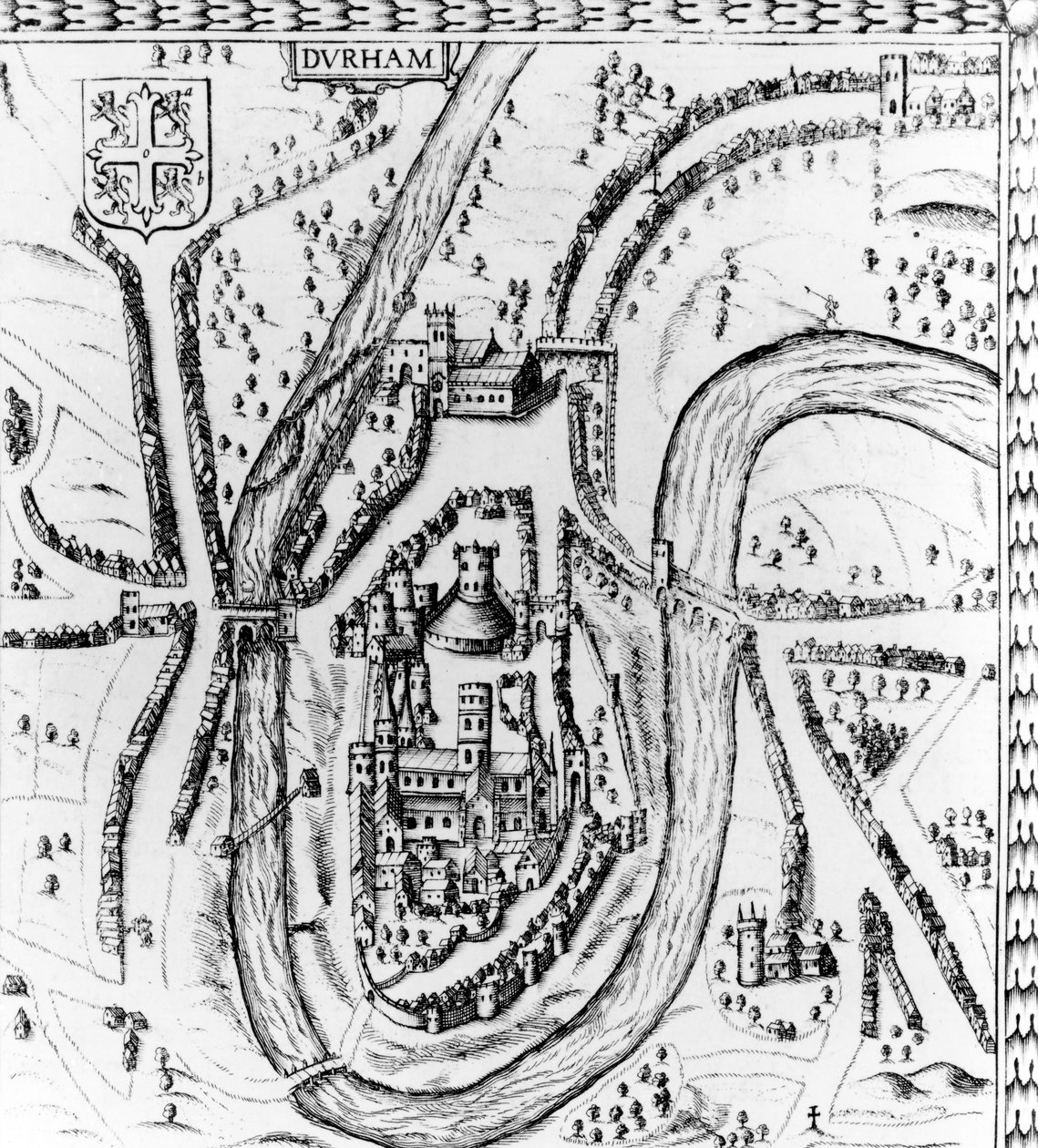 Kart over byen Durham, ca. 1662 av John Speed