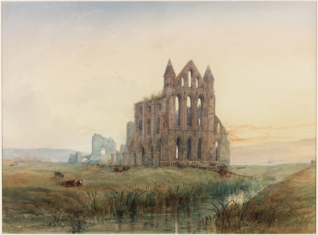 Whitby Abbey (kroppsfarge, blyant og wc på papir) av John Storey