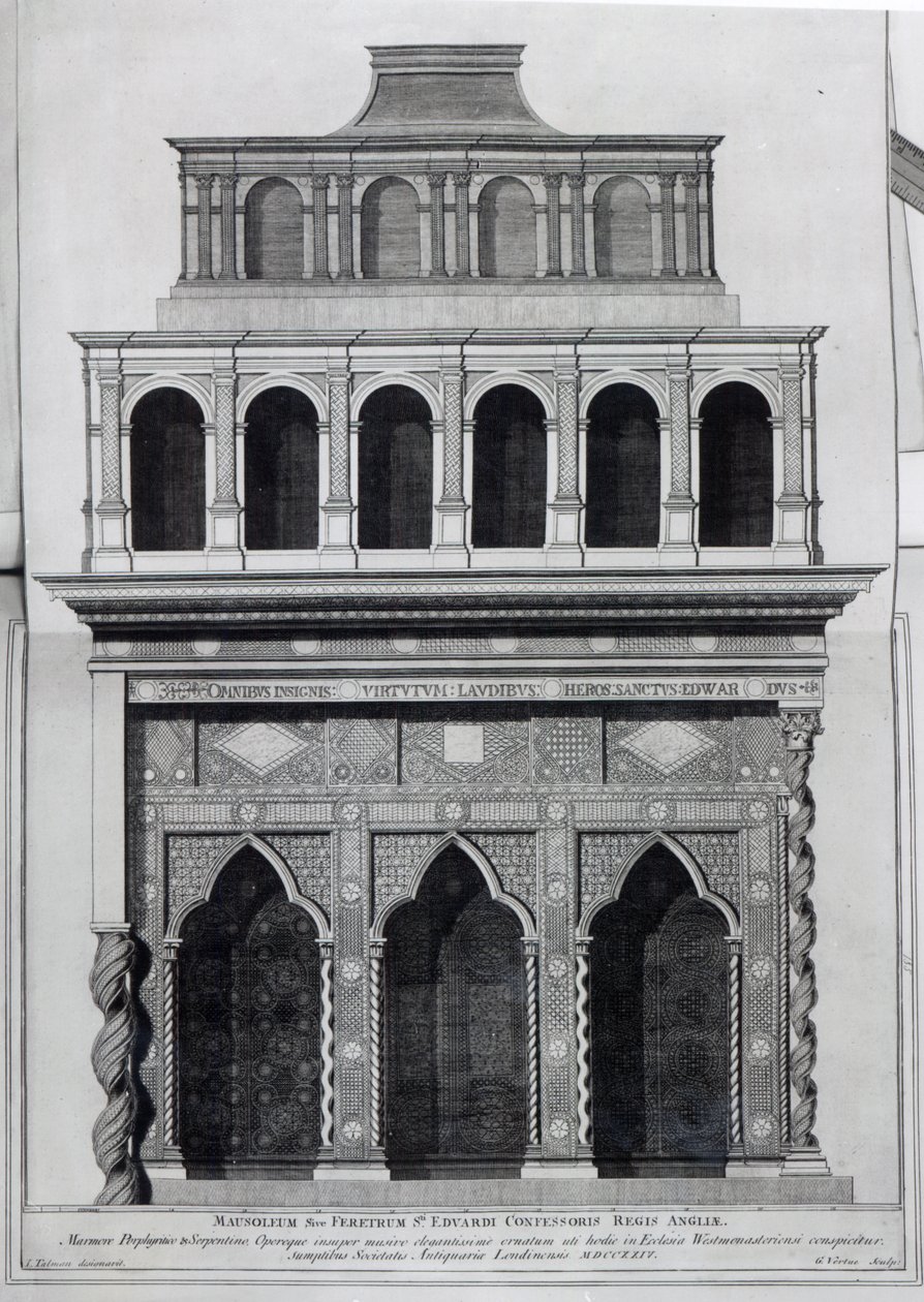 Helligdommen til kong Edward the Confessor i Westminster Abbey, gravert av George Vertue, 1724 av John Talman